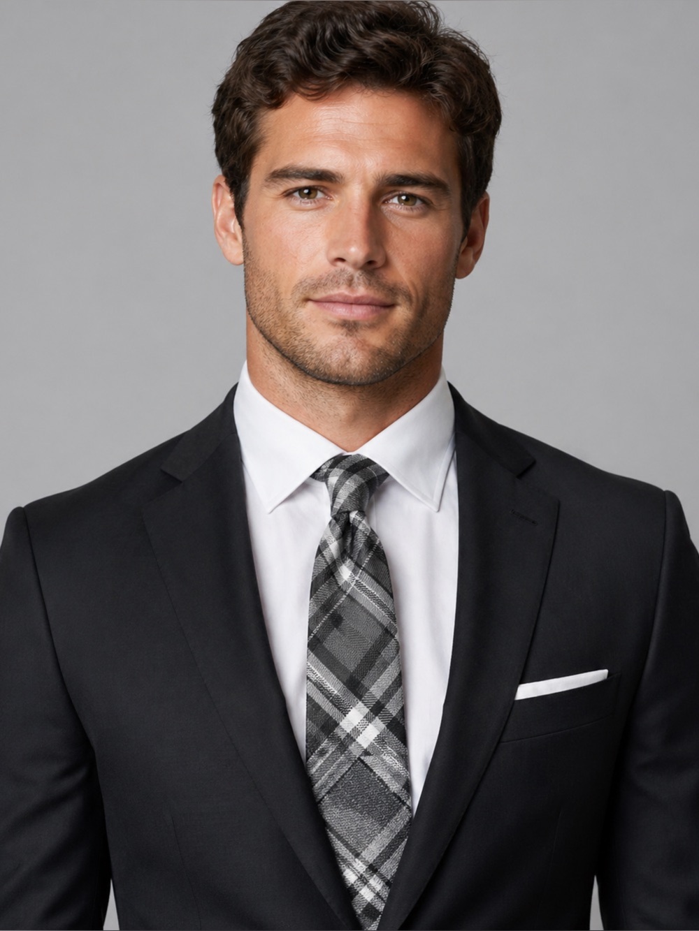Van Heusen Men’s Classic Black White Plaid Tie Office Preppy Wedding Party GQ